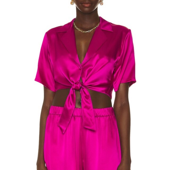 sablyn Tops - Sablyn silk Ana crop top in raspberry